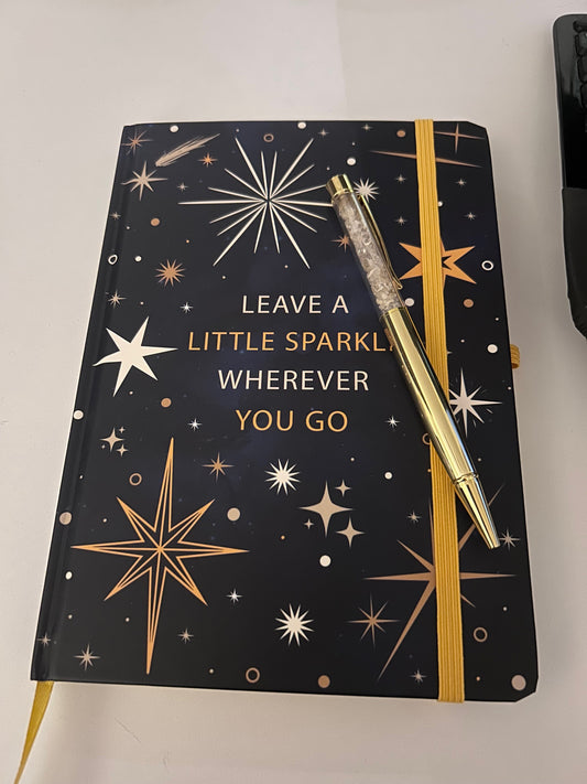 Skrivbok "Leave a little sparkle wherever you go" + penna med citrin