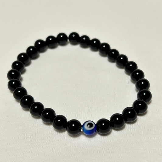 Armband Obsidian svart med skyddsöga 6 mm